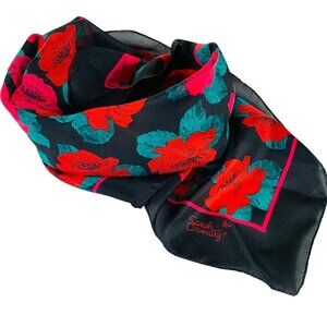 Sarah Coventry Floral Scarf Roses Print VTG 80s Womens Square Fashion Signed